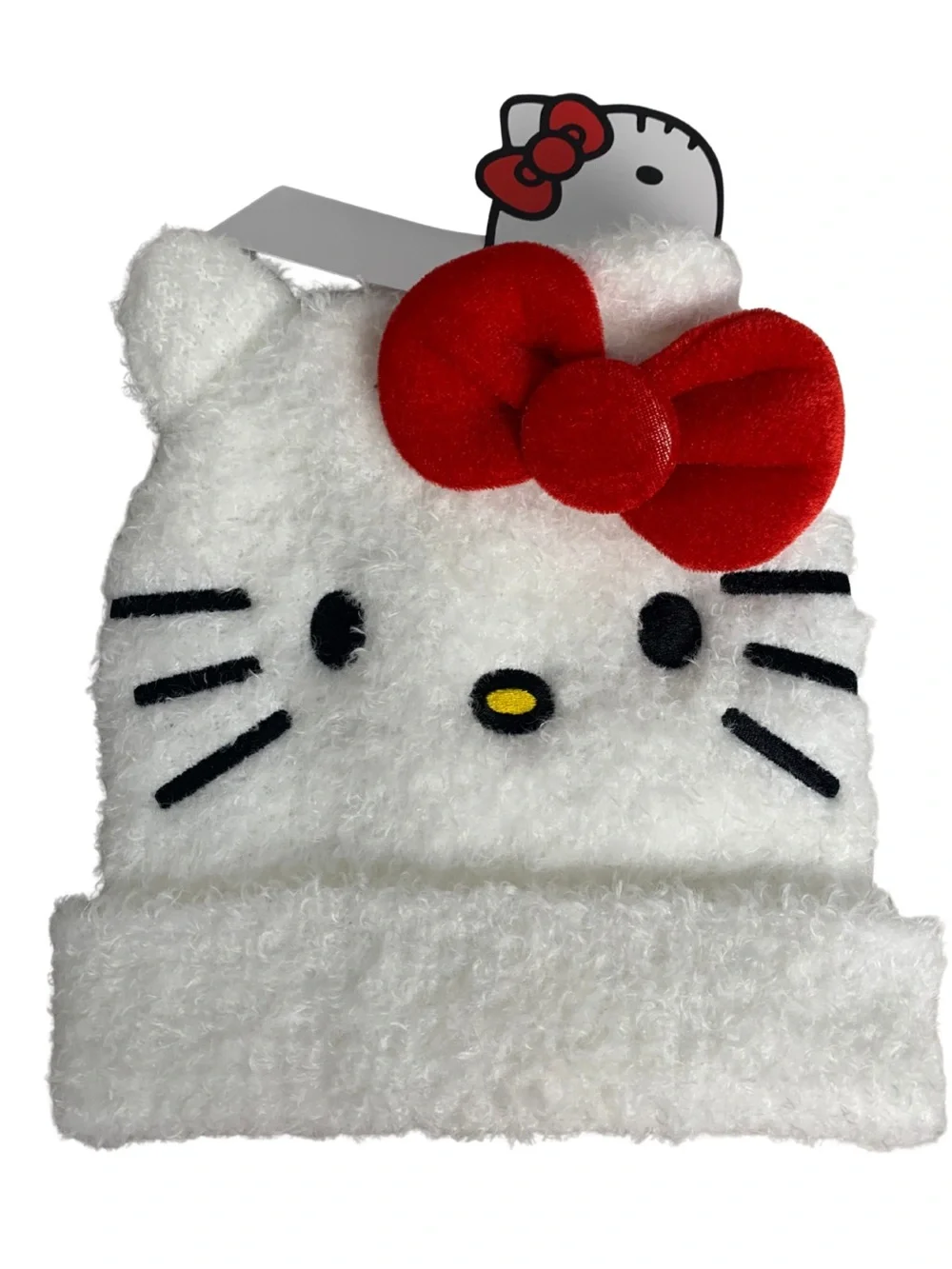 Hello Kitty White Plush Beanie with Red Bow Fall Winter Cozy